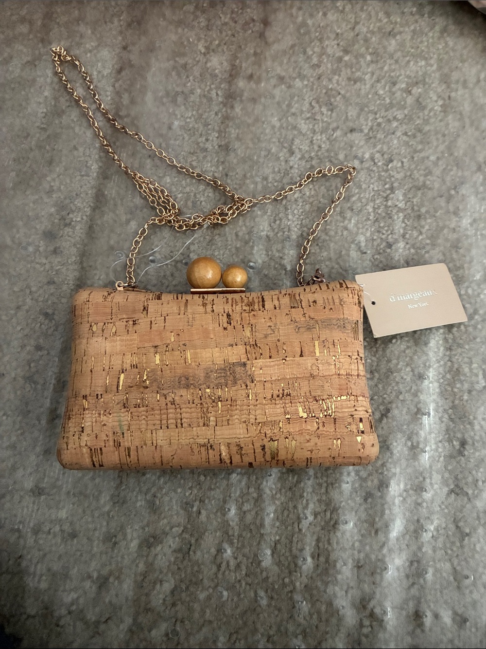 Gold-Accent Cork Clutch with Chain Strap